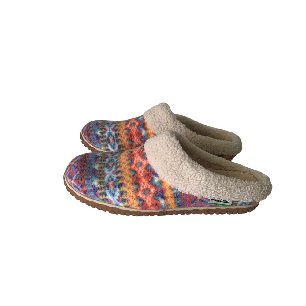 Minnetonka Womens 4618 Multi Color Fair Isle Faux Fur Mule Slippers Size 10M